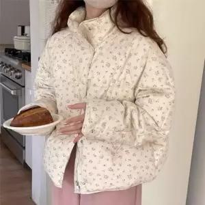 [라일리여성의류] Rly 플라워 여성 잔꽃 숏패딩 점퍼 학생 겨울 여자