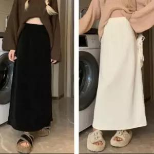 여성 겨울 골지 기모 코듀로이 골덴 밴딩 뒷트임 롱 스커트