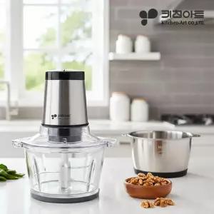 2L 대용량 전동쵸퍼 멀티다지기 KM-14FM 스테인레스+유리용기 포함 / 마늘박피