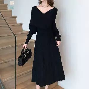 [퀸이즈][퀸이즈] [77까지]메프 골지 랩 니트+스커트 세트