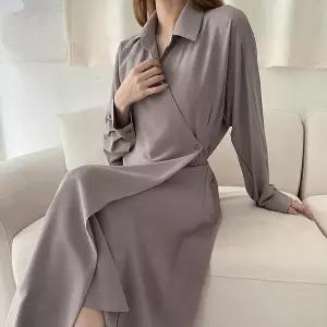 [셀러허브]여자 다크 카라넥 랩원피스 들러리룩 롱원피스 (S18905636)