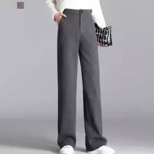 [퀸이즈] 원버튼 일자핏 모직 세미와이드 팬츠