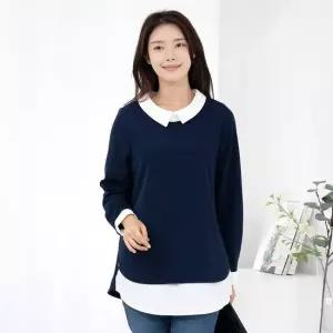 엄마옷 배색카라 긴팔 롱 블라우스티 1GHJ23906 중년여성 마담 60 70대  빅사이즈 할머니