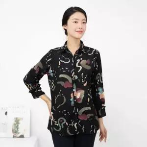 엄마옷 쉬폰 카라 셔링 긴팔블라우스 1GHJ24261 중년여성 마담 60 70대  빅사이즈 할머니