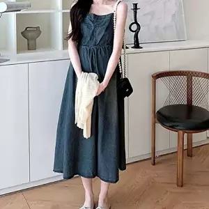 여성 데님 민소매 끈나시 청스커트 원피스 치마 (KYR-WFH7HAT)