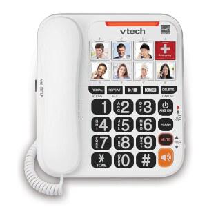 [포르르] vtech sn1127 증폭 유선 응답 시스템. 8 포토 스피드 다이얼, 90db 링거 볼륨, 대형 고대비 버튼, 오디오 부스터(+40db), 비주얼 링거. 노인, 시각 및 청각 장애인에게 완벽합니다