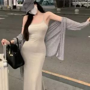 소재로 원피스 쾌적한원피스 롱 끈나시원피스 쾌적한 얇은 휴양지원피스