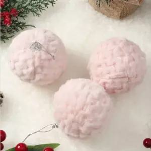 보들보들 크리스마스 장식볼 핑크 패브릭 3p세트(8cm) 트리 오너먼트 인테리어소품 고급 분위기 이벤트 패
