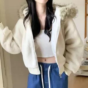 여성 겨울 양털 크롭 플리스 자켓