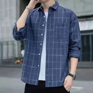 남성용 체크 패턴 긴팔 셔츠 봄 가을 일상복 셔츠