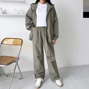 여자용 사계절 후드 바람막이 스트링 와이드핏