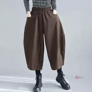 여성용 8부 슬랙스 코듀로이 와이드 배기 팬츠rst820