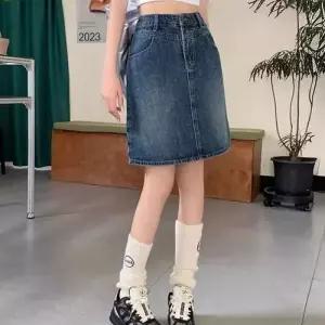 여자 하이웨스트 세미A라인 트렌디 워싱 데님스커트 WEF4B5C