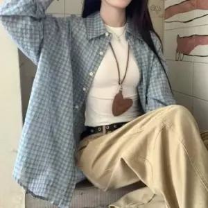 레이디스블루 시즌 체크패턴 오버실루엣 와이셔츠
