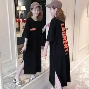 이쁘다요 박스핏 롱 원피스 반팔 면 등레터링 WFLMPPX