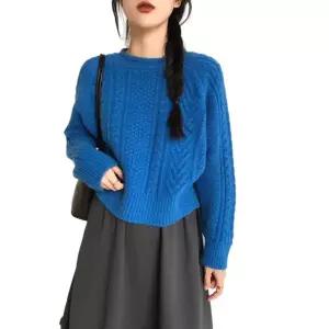 꽈배기니트 겨울 니트 라운드넥 곤색 가디건 블루