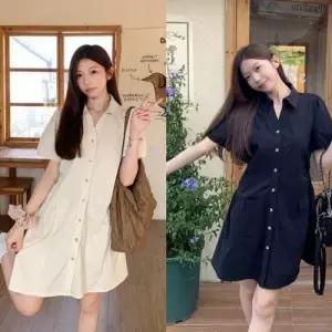 셔링 카라원피스 휴가룩 반팔원피스 셔츠 루즈핏 WFLMTX2