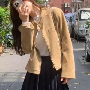 데일리 베이직 스웨이드 빈티지 여성 레더 숏자켓