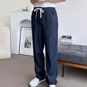 린넨 남성 와이드 데님 밴딩 팬츠 여름 데일리 바지
