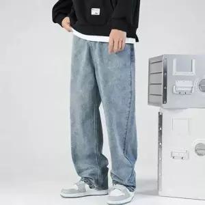 남성용 와이드핏 빈티지 워싱 데님 진 바지