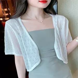 여성 2컬러 루즈핏 여름 시스루 얇은 크롭망사가디건 (KYR-WFHGD6L)