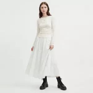 [샵앤] 여성 밴딩 캉캉 리본 포인트 플레어 롱스커트 EGG-WSK-21025