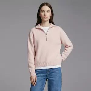 여성 반오픈 집업 하이넥 베이직 니트 티셔츠 SIU-WKN-21015-핑크