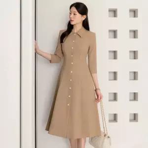 [시크라인] 자몰 싱글카라 플레어 원피스