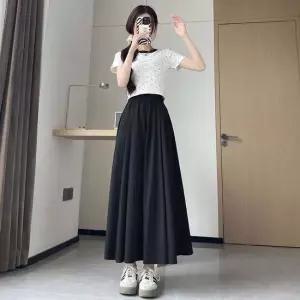 플레어스커트 롱스커트 A라인 편한 여행룩 데이트 허리밴딩 롱치마
