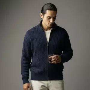 남성 하이넥 화이트블럭9 집업가디건 30대 남자봄코디 집업니트 니트가디건 네이비