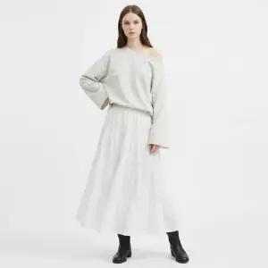 여성 허리밴딩 캉캉 데일리 플레어 롱스커트 EGG-WSK-21028-아이보리