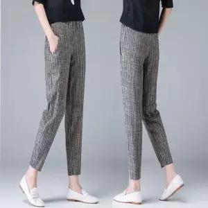 밴딩 바지 얇은 여자 간절기 팬츠 스트라이프 9부 WFLQ88F