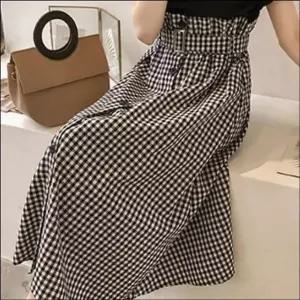 여성 세련된 하이웨이스트 허리벨트 반팔 플리츠 롱치마 세트 (WFKKG21)