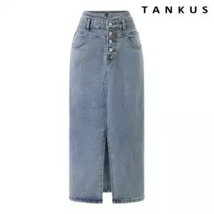 하이웨스트 버튼 데님 앞 트임 롱 스커트 (TY1SK003L0)