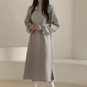 [하프클럽/셀러허브_여성트랜드패션]빅사이즈 카라넥 원피스 기모 루즈핏