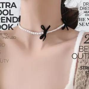 여성 벨벳 리본 진주스트랩 목걸이 패션 진주초커 초커 목줄 비즈목걸이 깃털목걸이