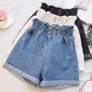 투버튼 여성 데님 반바지 밴딩 청반 RNR-0047 팬츠 여름 밴청