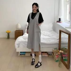 셔츠 원피스 양브이넥 하객 데님 롱니트 롱 휴 (WFKNXN0)