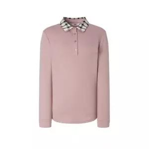 닥스레이디스 24FW 반값세일 스테디셀러 울 핑크 체크 배색 로고자수 긴소매 카라 티셔츠 WKTS4D901P1