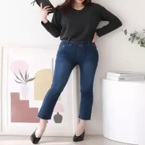 스판청바지 여자 8부 스판 데님팬츠 허리밴딩 청바지 WFJHPQQ