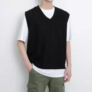 [하프클럽/코디제이]남자 M 리브드V넥조끼 브이넥 베스트 레이어드 데일리