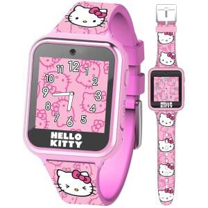 헬로키티 키즈 스마트워치 - 10가지 시계 얼굴, 카메라, 게임, 알람, 스텝 트래커 등을 갖춘 인터랙티브 터치스크린 - 핑크 분홍색 실리콘 스트랩을 착용한 소녀들을 위한 재미있는 선물 - 손목에 5.5인치에서 8.0인
