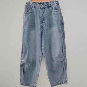 여성 여름 9부 면 청바지 와이드 밴딩 워싱 파라슈트