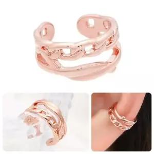 14KGP 볼드 체인 로즈골드 링 귀찌 이어커프