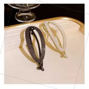 여자 오벌 라운드 디자인 진주 큐빅 반묶음 머리핀 헤어클립 큐빅헤어핀