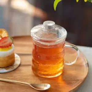 크리스탈 유리 뚜껑 머그 400ml 일자형 물컵 찻잔