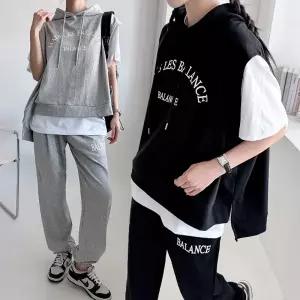 여성 77까지 면 후드조끼 조거팬츠 트레이닝 세트 츄리닝 셋업 -WPST0410- 봄 여름