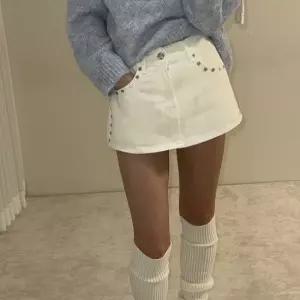 여자 리벳 레이어드 치마바지 면 데님 미니스커트