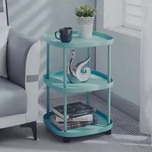 홈앤리빙 사각 3단 이동식 바퀴달린선반 거실 이동식트롤리 (스카이)