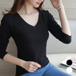 [골드스마일]여성용 브이넥 기본 반팔 티셔츠 데일리 착용